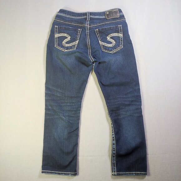 Silver Jeans Suki High Capri women's size W29 ink blue factory distressed - Picture 3 of 16